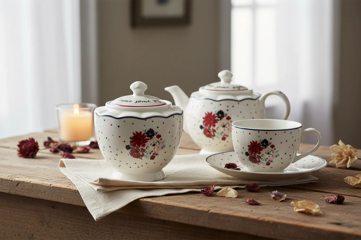 Ashley Thomas Porcelain Vintage Sugar Bowl - Image 3