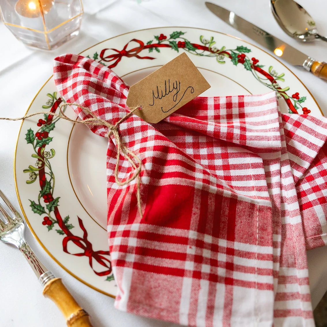 Bon Appetit Cotton Gingham Napkins, Red  (Set Of 4) - Image 2