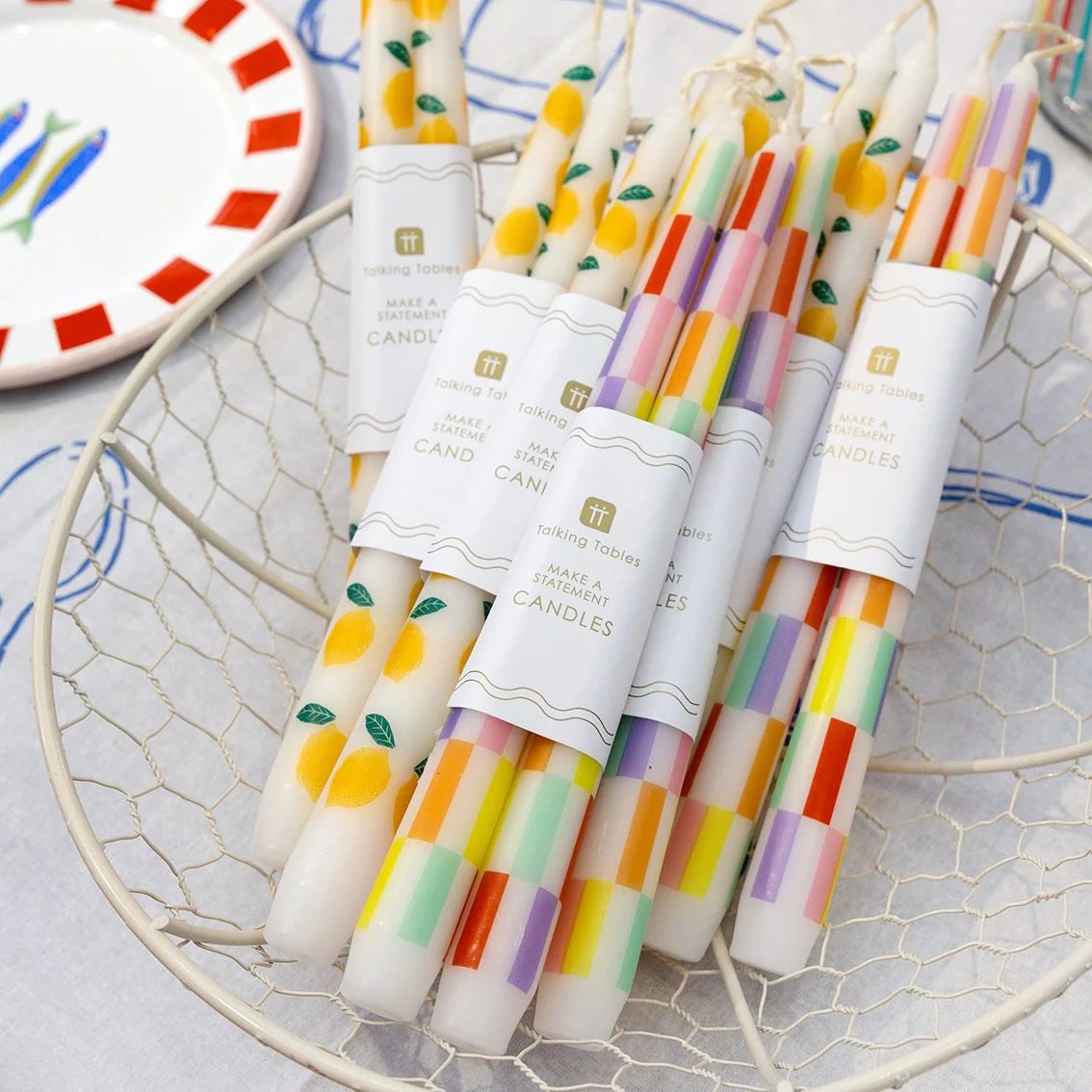 Bon Appetite Multi Coloured Check Taper Dinner Candles (2 Pack) - Image 7