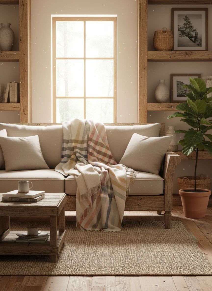 Bronte By Moon Henley Merino Wool Throw, Beige - Image 5