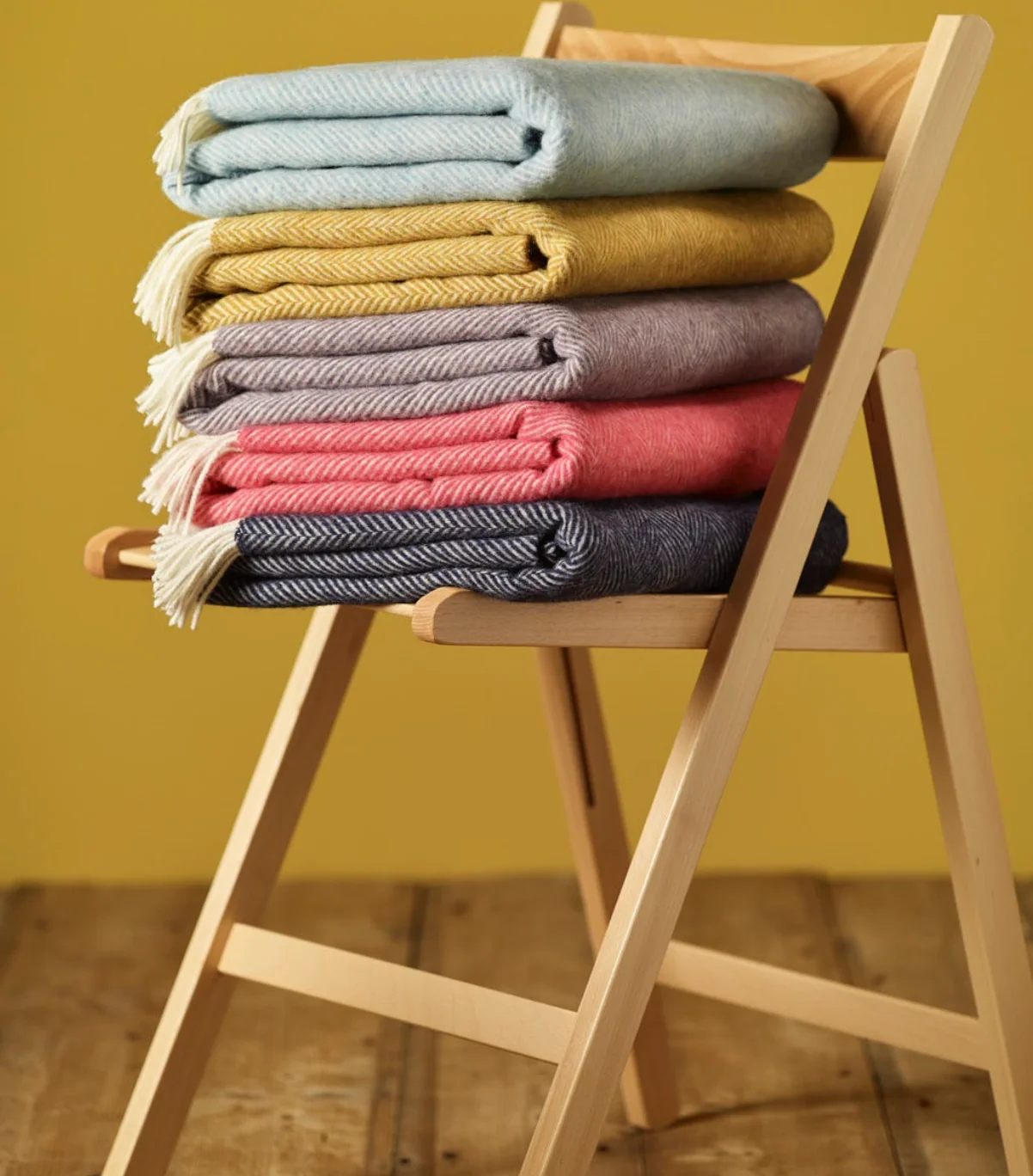 Bronte By Moon Herringbone Pure New Wool Throw, Blueberry - Image 6