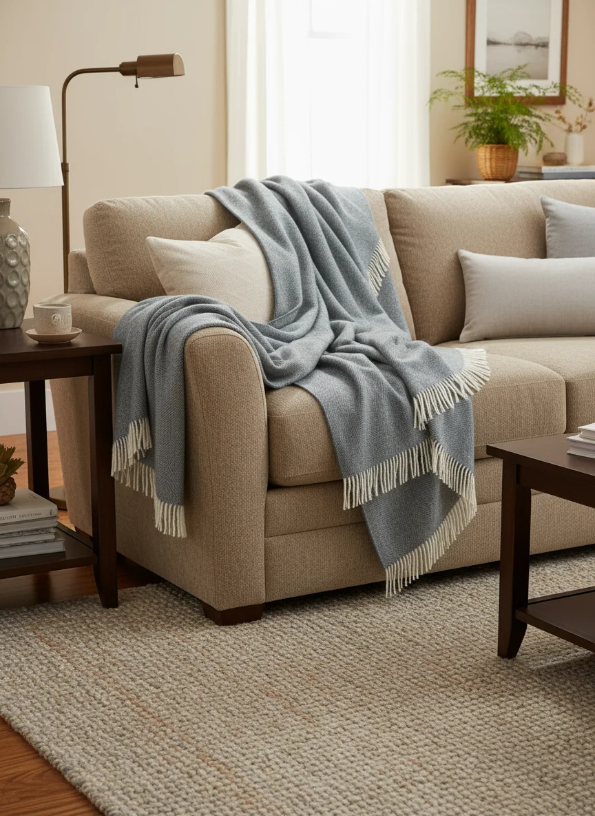 Bronte By Moon Herringbone Pure New Wool Throw, Teal - Image 4
