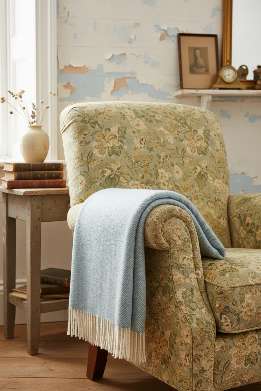 Bronte By Moon Herringbone Shetland Wool Throw, Duck Egg Blue - Image 2