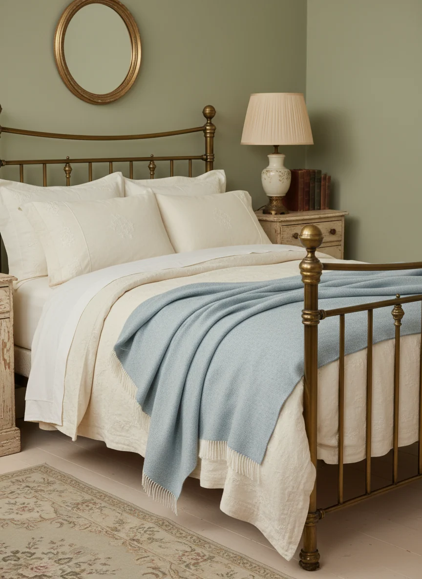 Bronte By Moon Herringbone Shetland Wool Throw, Duck Egg Blue - Image 3