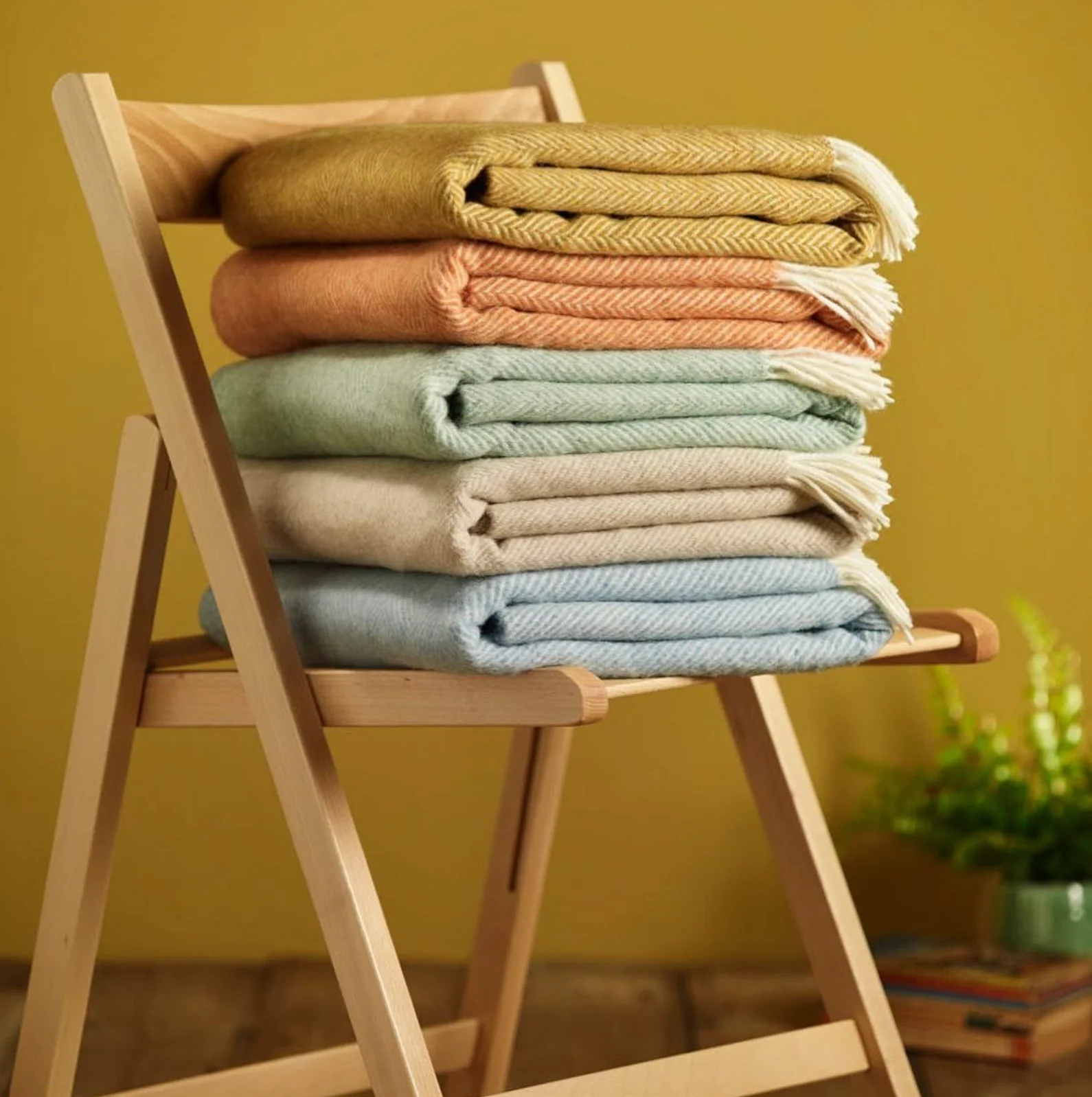 Bronte By Moon Herringbone Shetland Wool Throw, Duck Egg Blue - Image 4