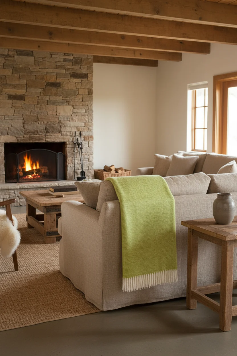 Bronte By Moon Herringbone Shetland Wool Throw, Lime - Image 2