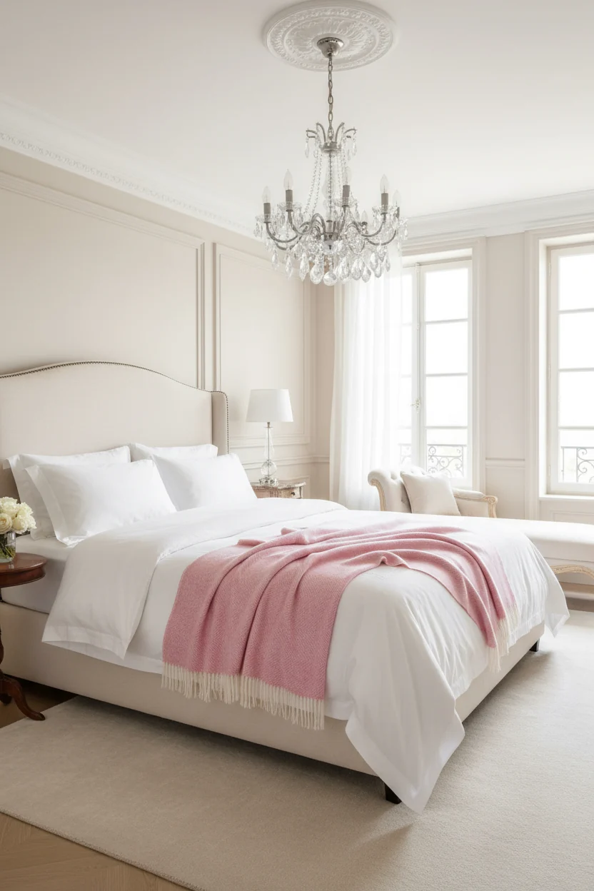 Bronte By Moon Herringbone Shetland Wool Throw, Pale Pink - Image 3