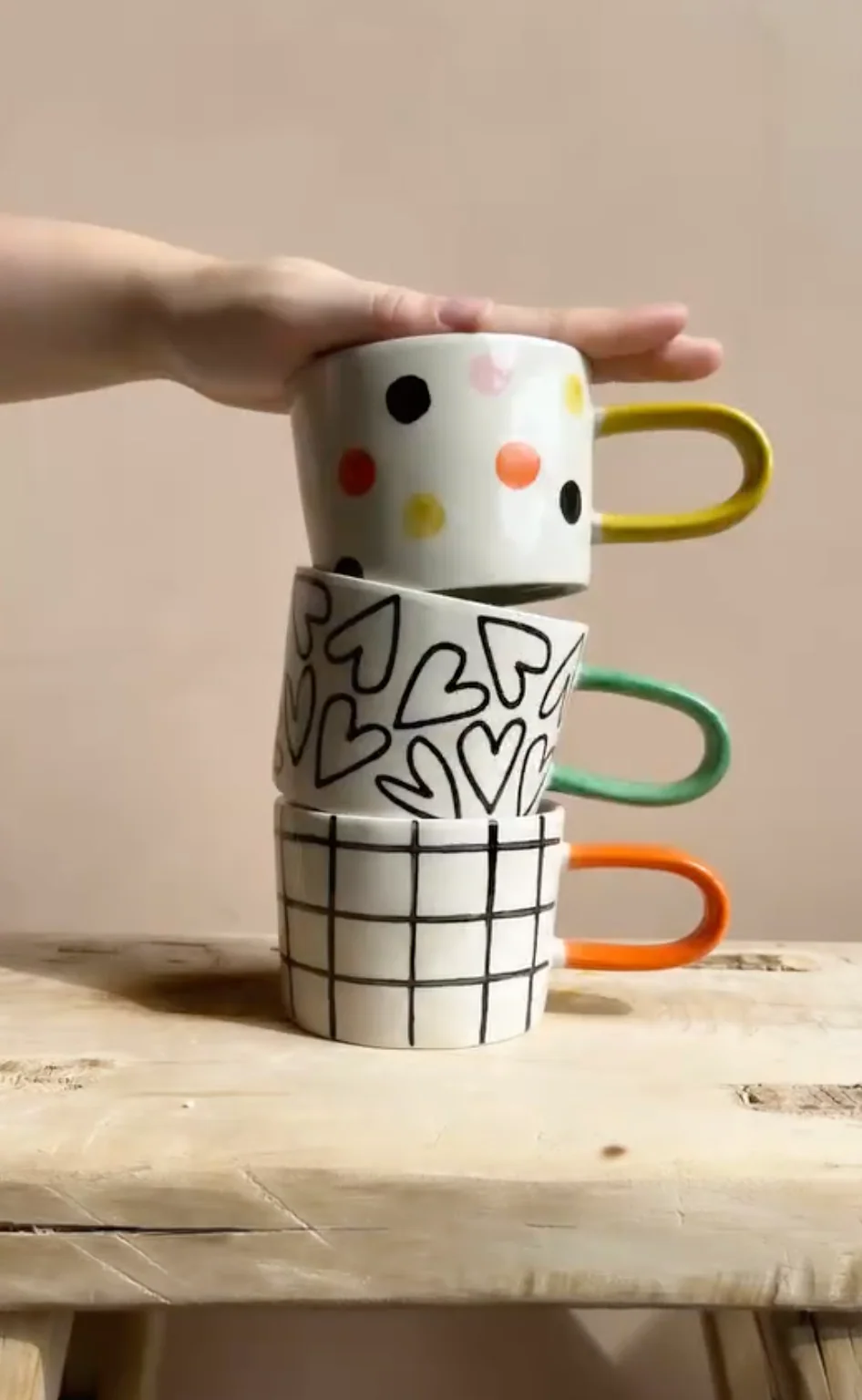 Caroline Gardner Ceramic Mug, Mono Check Grids - Image 3