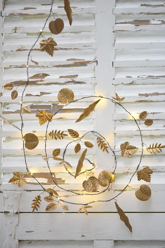 Handmade Metal  LED Fairy Lights,Gold Leaves (Battery Operated) - Image 2