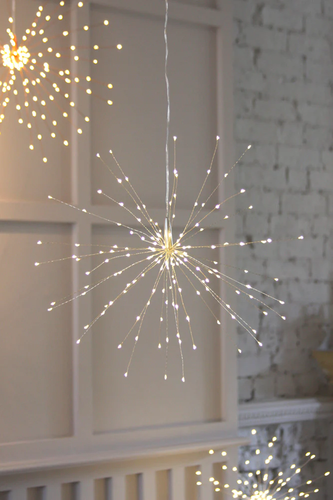Hanging Starburst LED Fairy Light Silver (Battery Operated) - Image 11