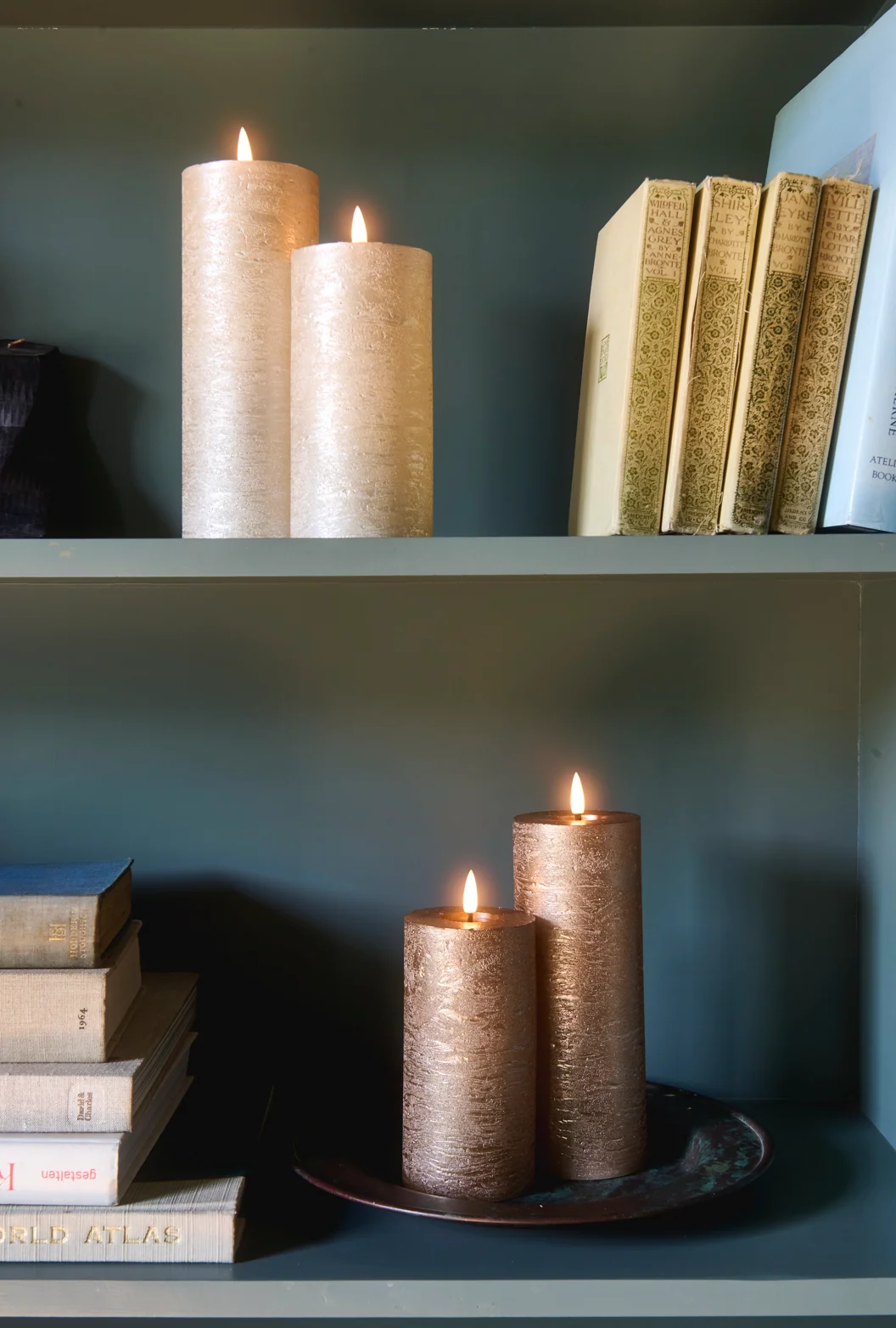 LED Pillar Metallic Candles Light Champagne (Set Of 2) - Image 5