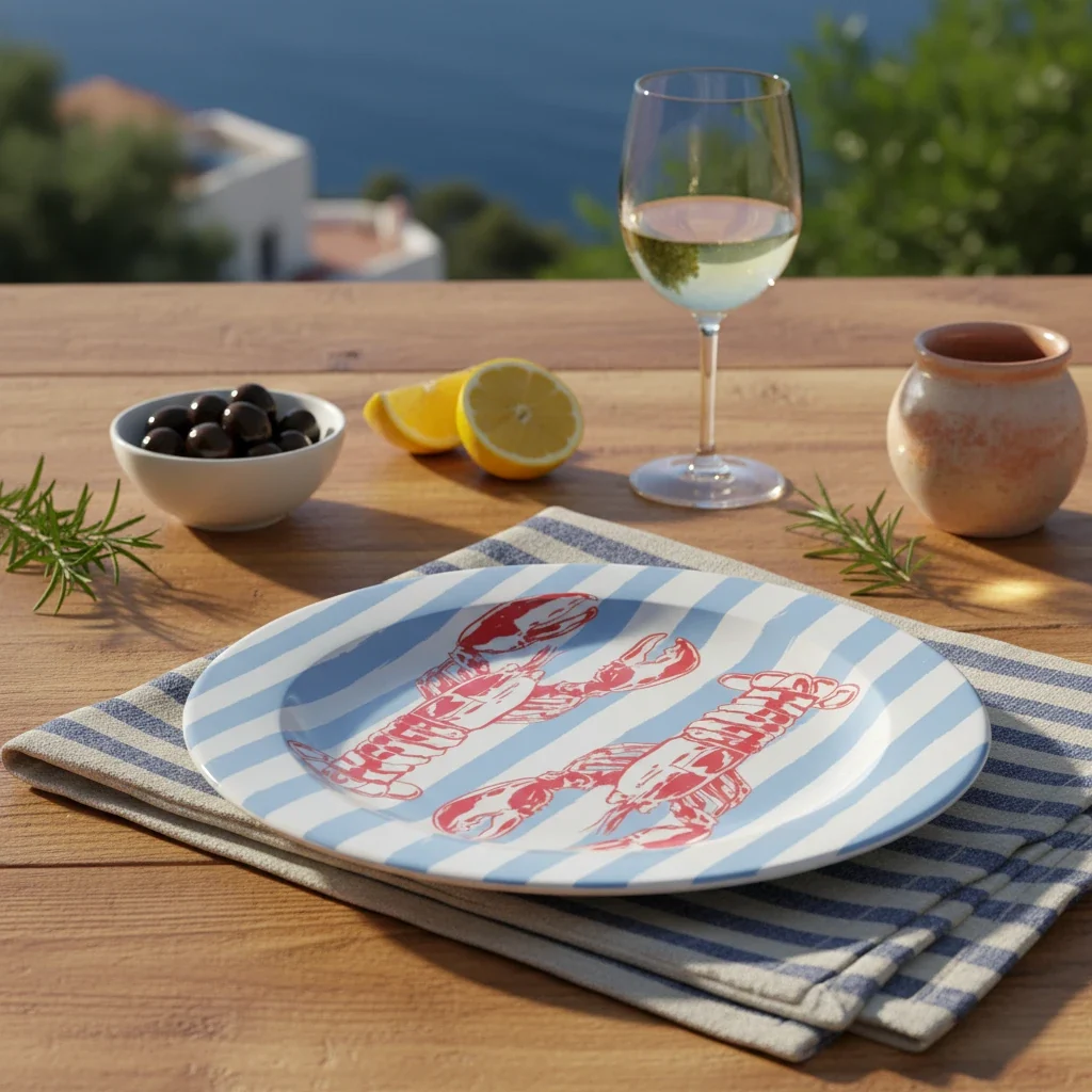 Lobster Blue Striped Ceramic Dinner Plate By Ezbie - Image 3