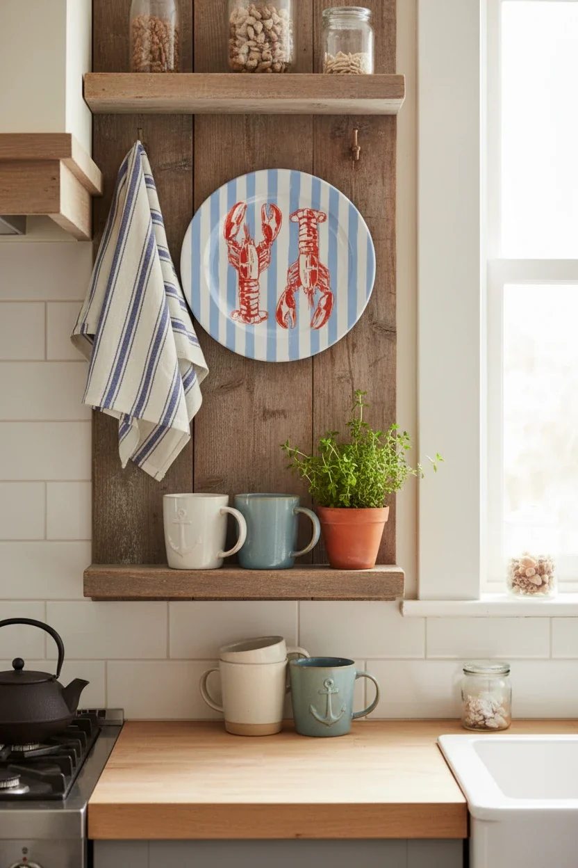 Lobster Blue Striped Ceramic Dinner Plate By Ezbie - Image 4