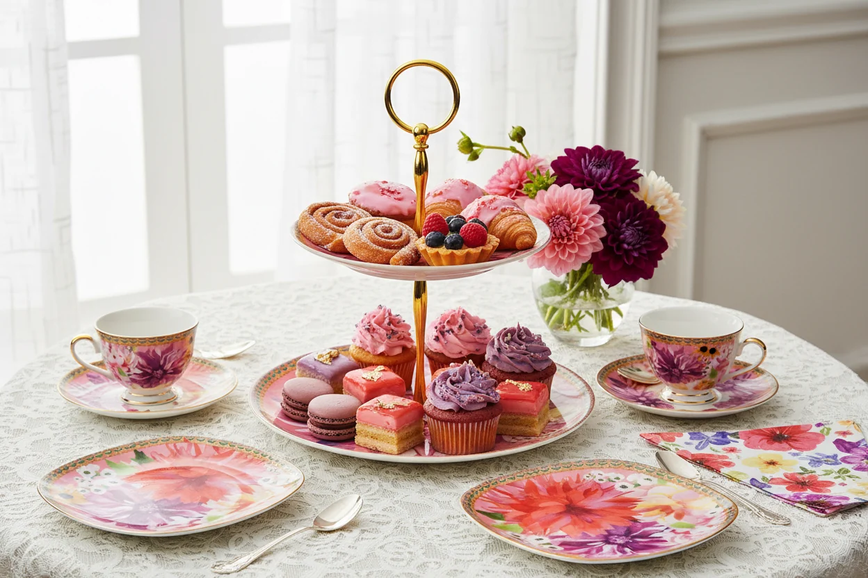 Maxwell & Williams Teas & C’S Dahlia Daze 2 Tiered Cake Stand, Pink - Image 2