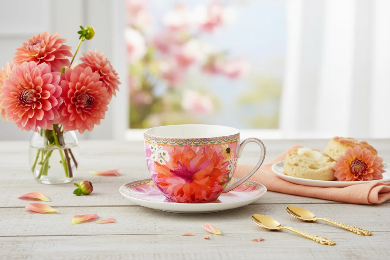 Maxwell & Williams Teas & C’S Dahlia Daze Breakfast Cup & Saucer, Pink - Image 4