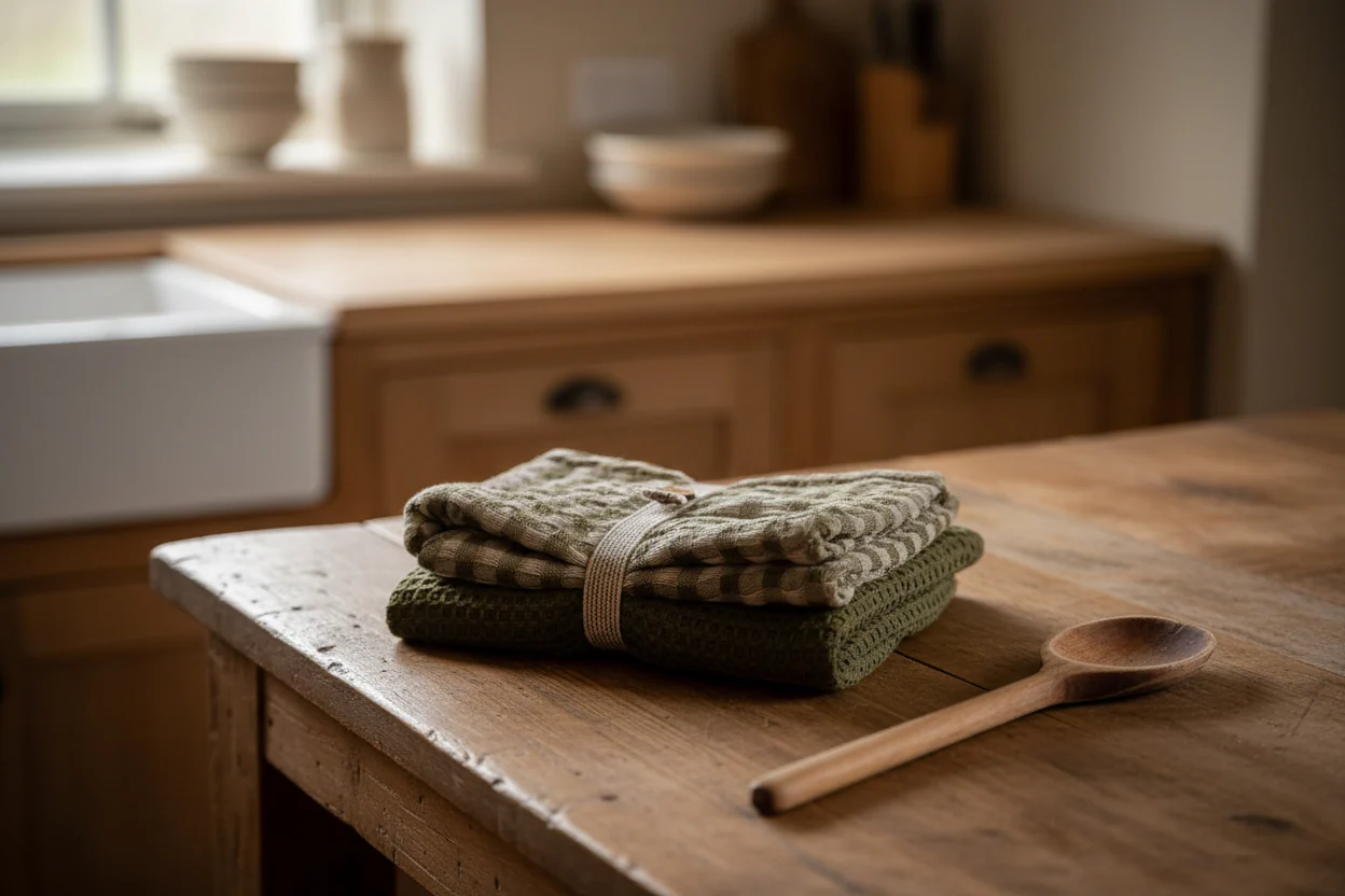 Morgan Wright Luxury Waffle Tea Towel, Olive ( Set Of 2 ) - Image 2