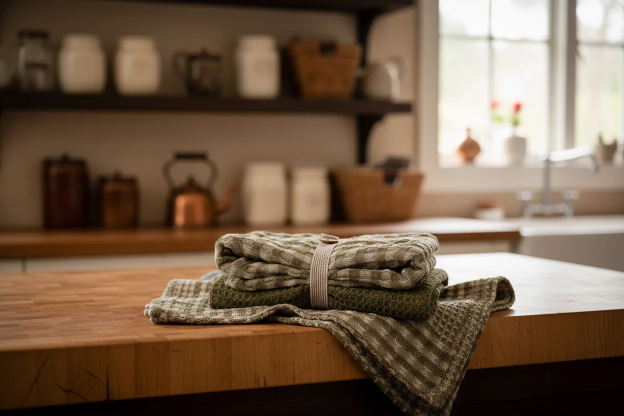 Morgan Wright Luxury Waffle Tea Towel, Olive ( Set Of 2 ) - Image 3