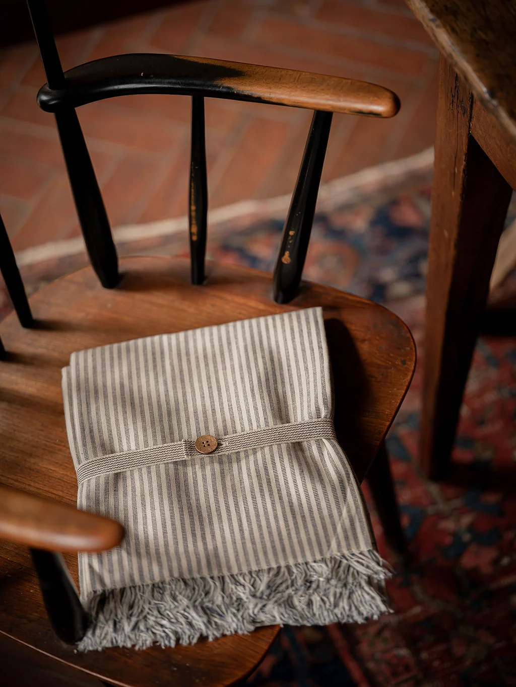 Morgan Wright Manor Stripe Tablecloth, Navy - Image 2