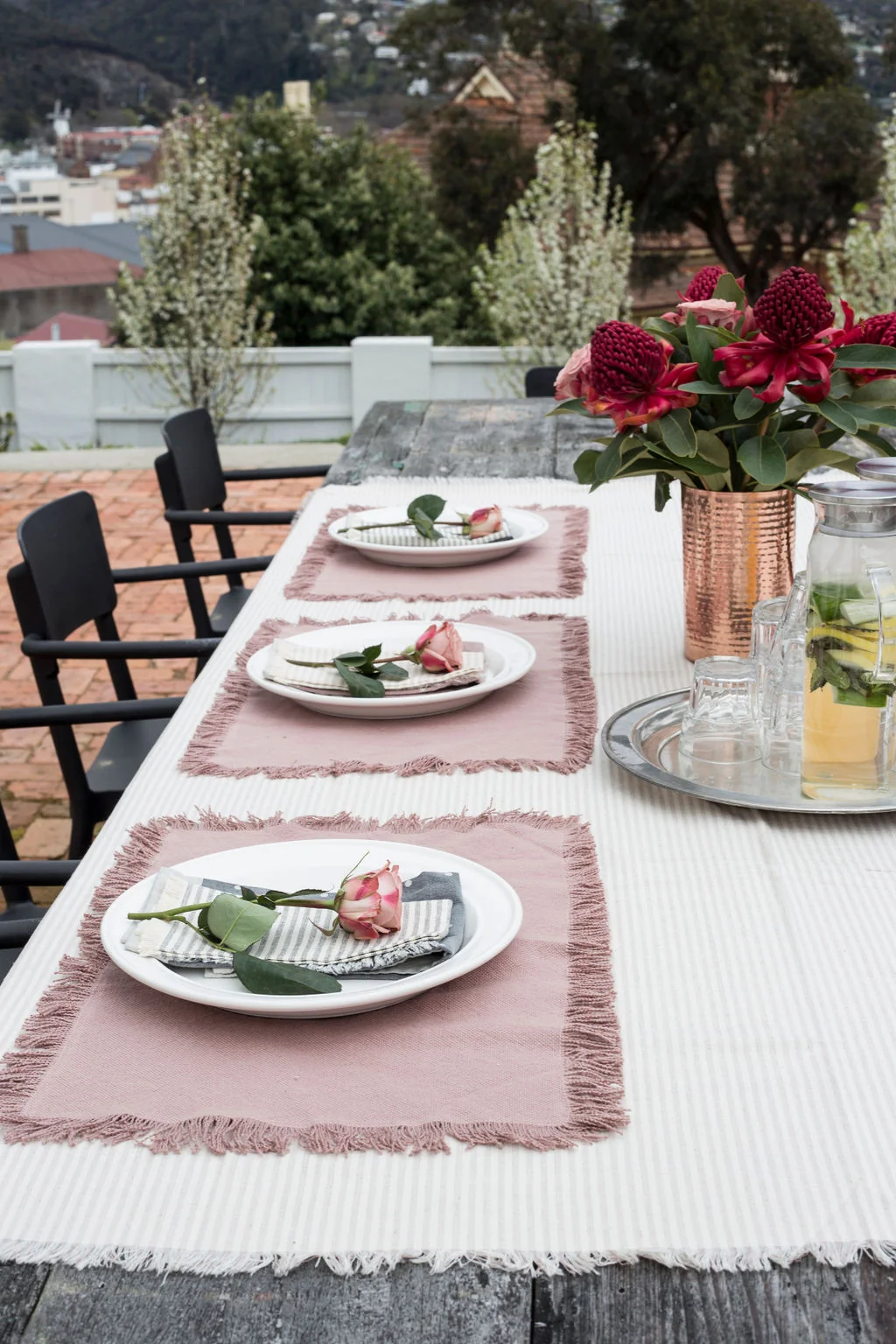 Morgan Wright Manor Stripe Tablecloth, Taupe - Image 5