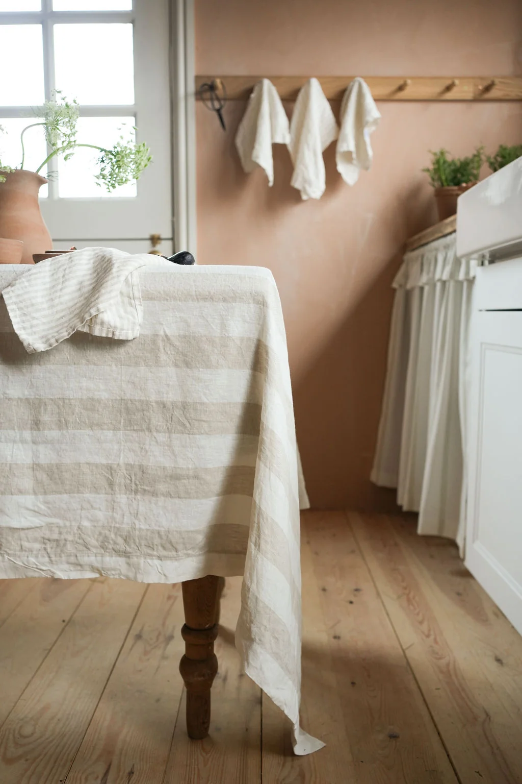 Morgan Wright The Provence French Linen Tablecloth, Wide Natural Stripe - Image 2