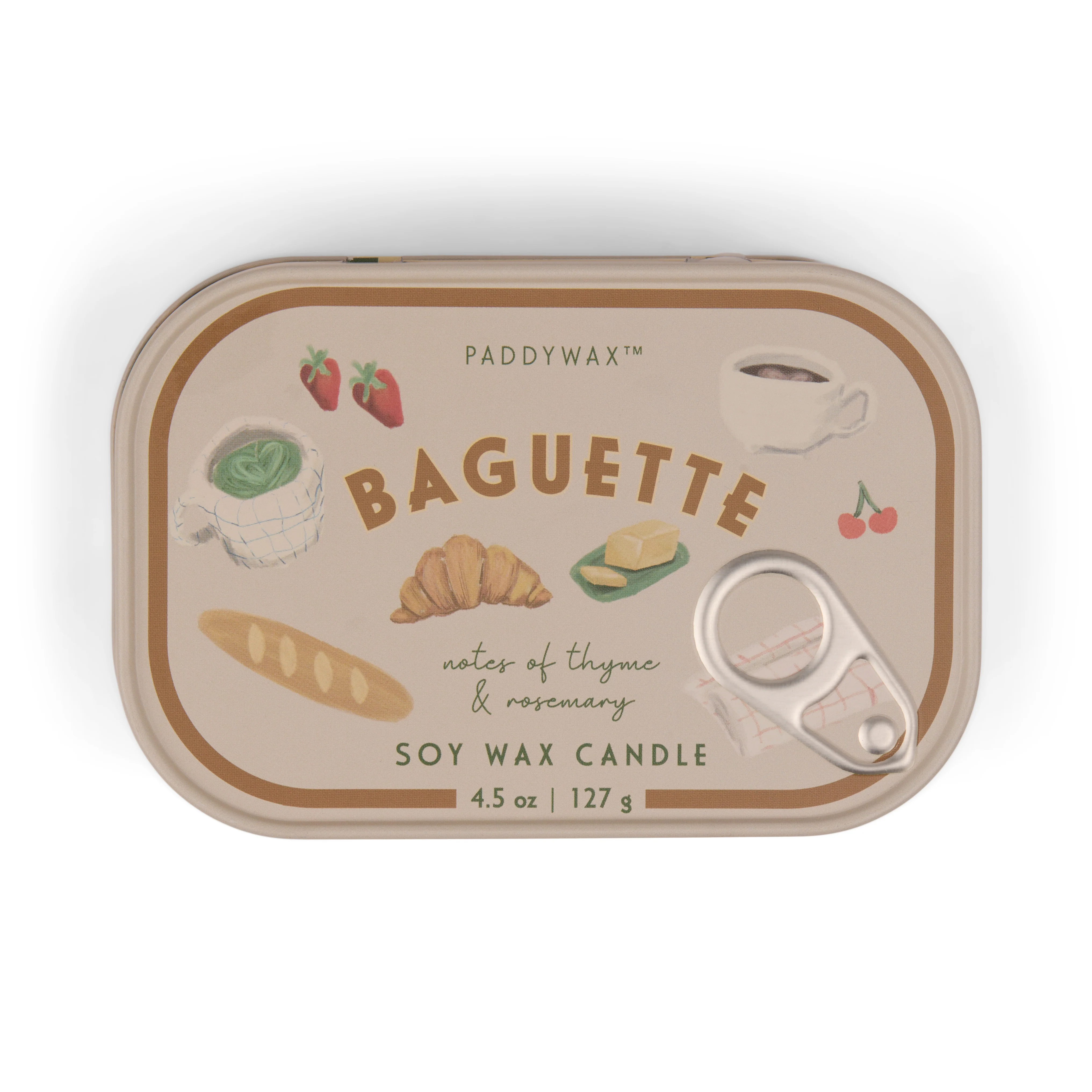 Paddywax Bistro French Baguette Tin Scented Candle, Rosemary Thyme