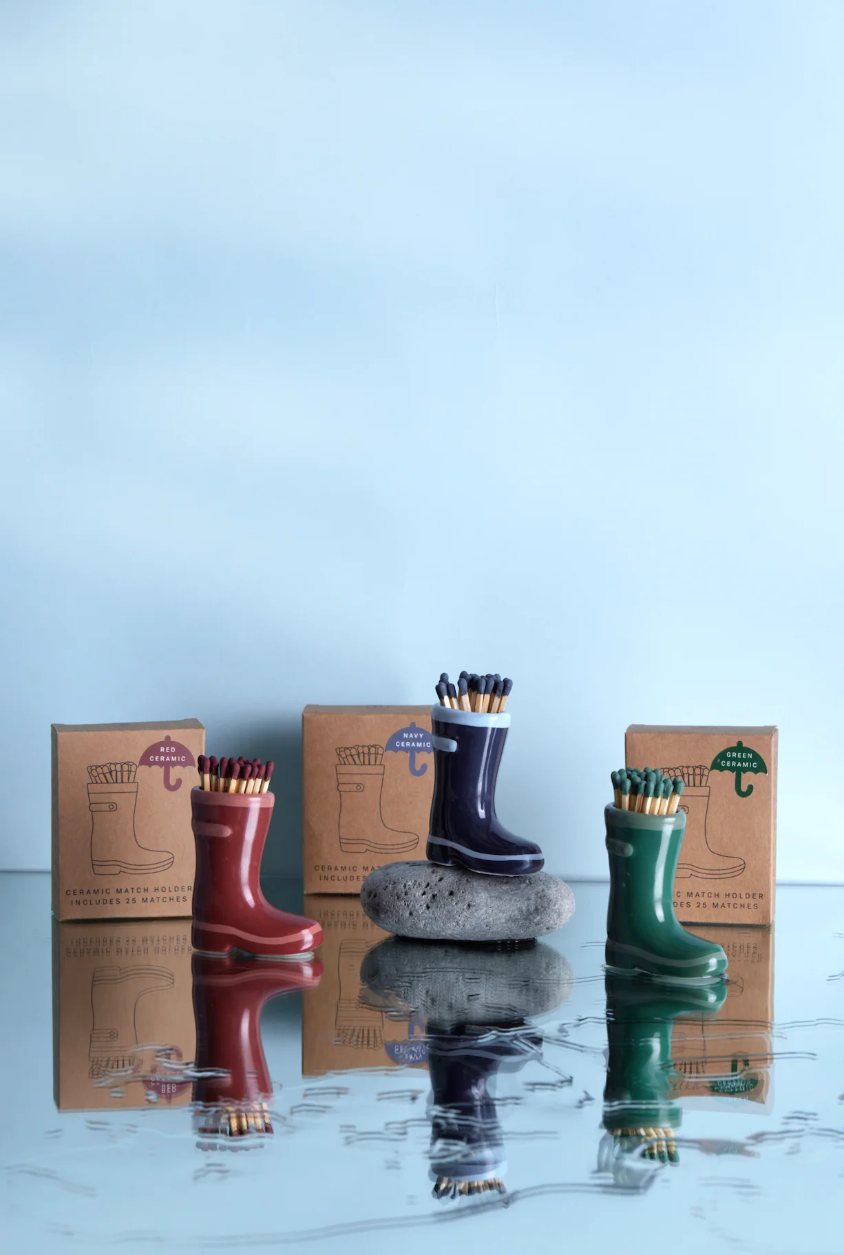 Paddywax Ceramic Wellington Boot Match Holder, Navy Blue - Image 5
