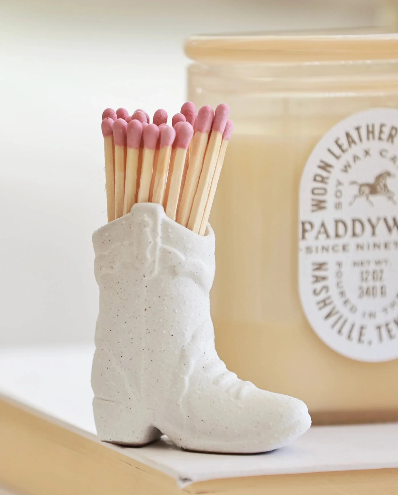 Paddywax Nashville Ceramic Cowboy Boot Match Holder, White - Image 8
