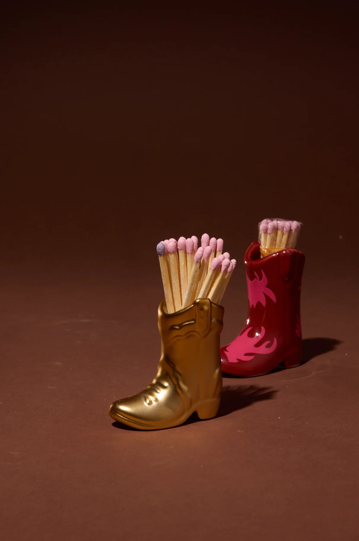 Paddywax Nashville Ceramic Cowboy Boot Match Holder, Red & pink - Image 3