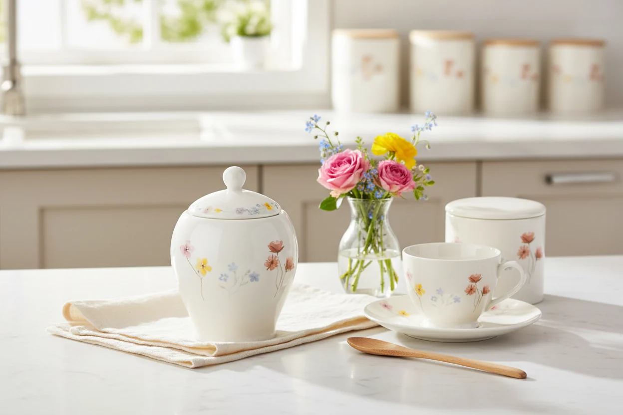 Pressed Flowers Porcelain Sugar Bowl - Image 3