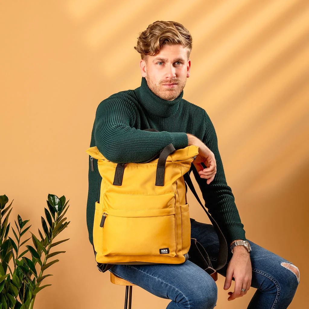 Roka London Black Label, Canfield B Medium Rucksack, Corn (Sustainable Nylon) - Image 9