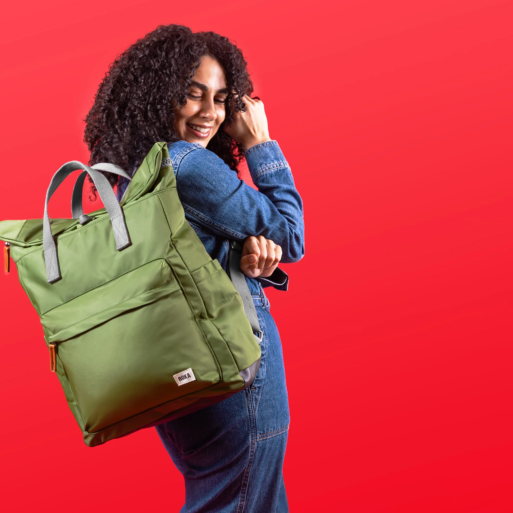 Roka London Canfield B Sustainable Nylon Rucksack, Avocado - Image 14