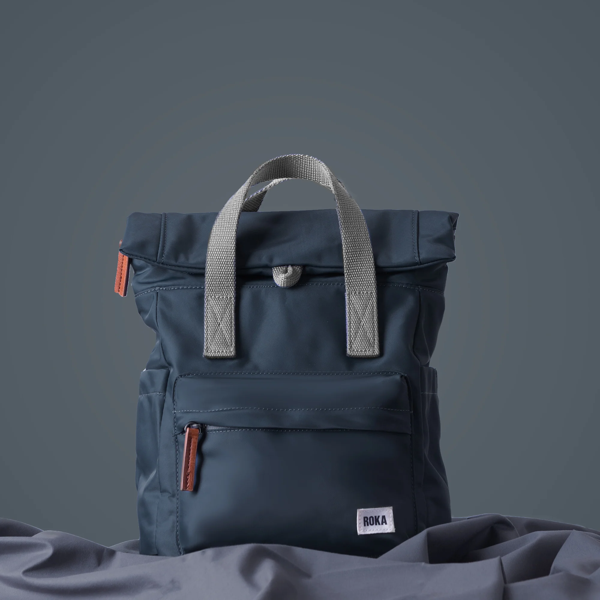 Roka London Canfield B Sustainable Nylon Rucksack, Smoke - Image 8