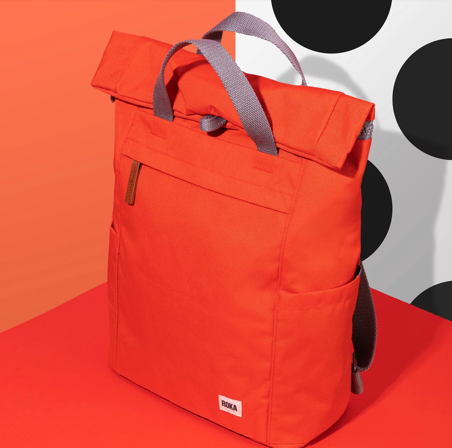 Roka London Finchley Sustainable Canvas Rucksack, Atomic Orange - Image 11
