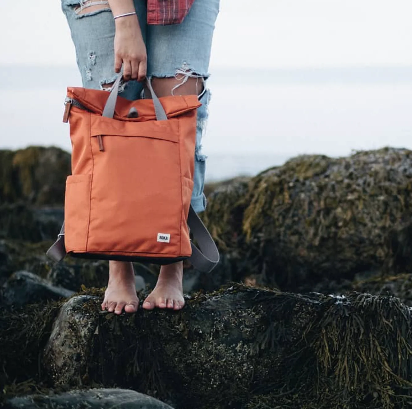 Roka London Finchley Sustainable Canvas Rucksack, Atomic Orange - Image 15
