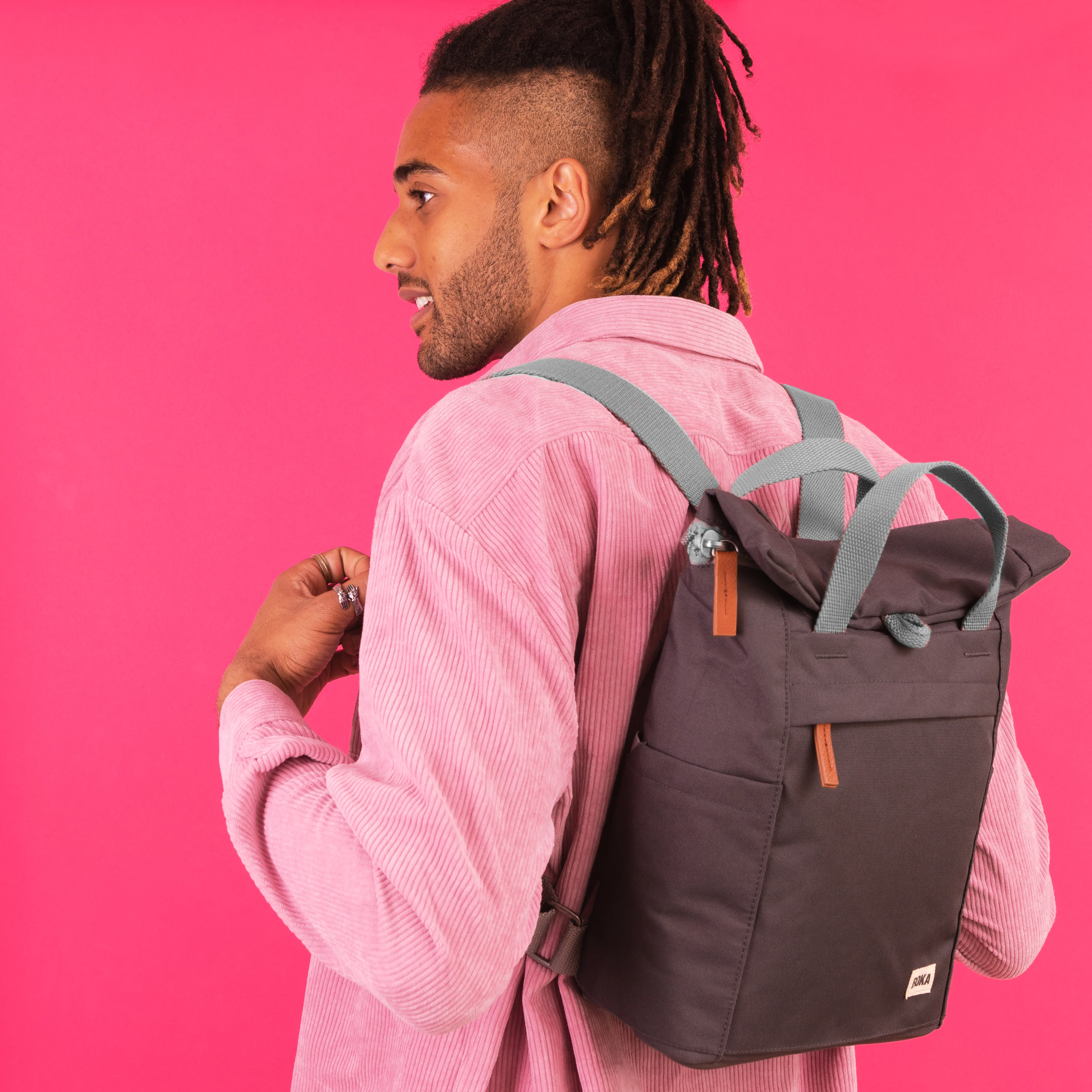 Roka London Finchley Sustainable Canvas Rucksack, Carbon - Image 8