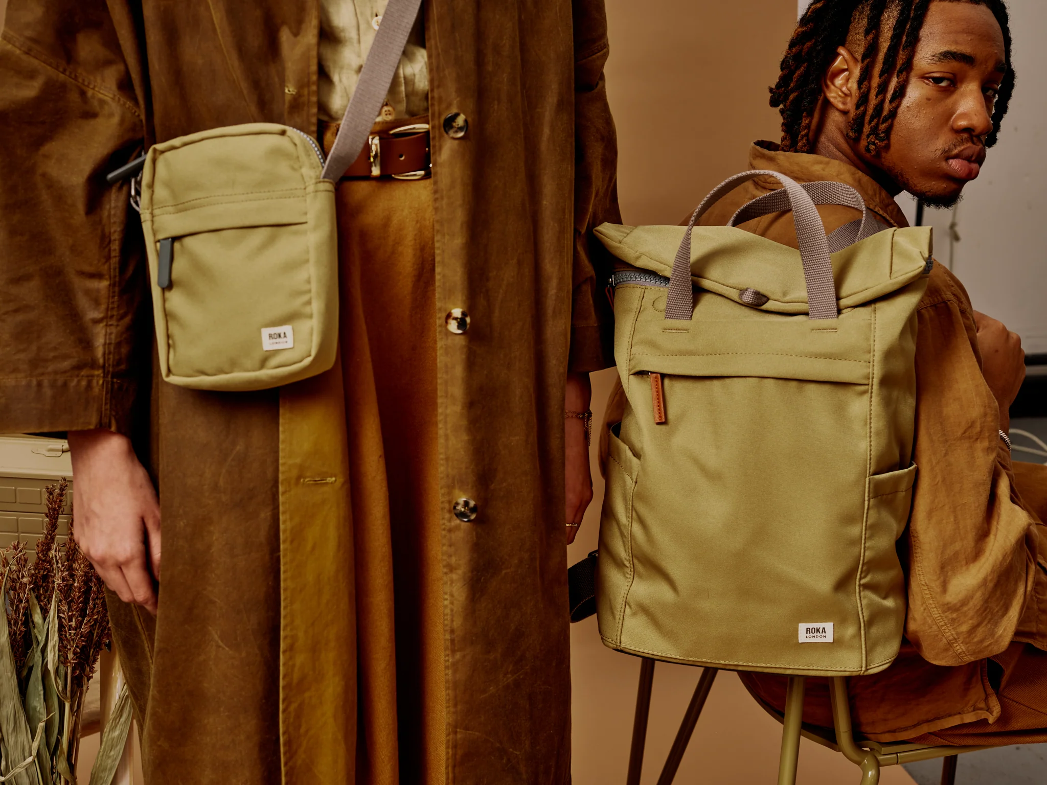 Roka London Finchley Sustainable Canvas Rucksack, Khaki - Image 10