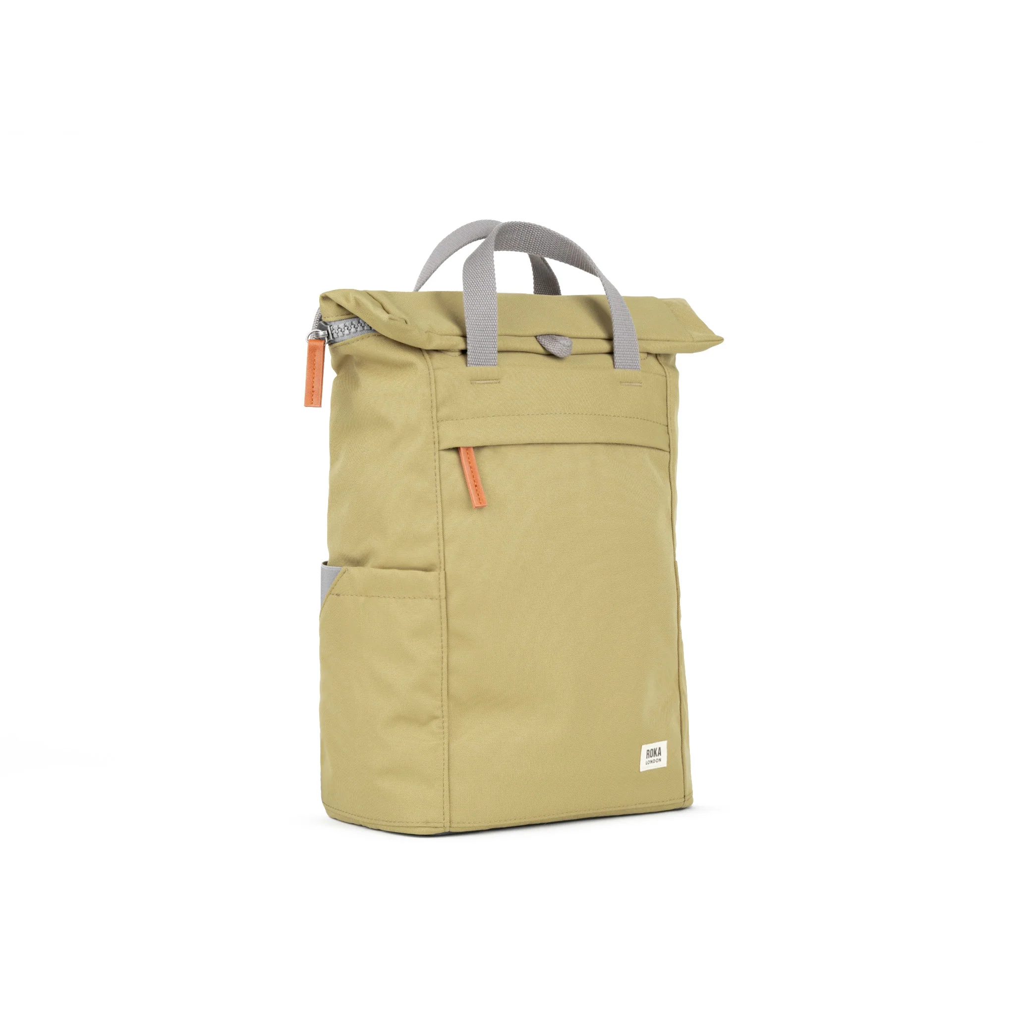 Roka London Finchley Sustainable Canvas Rucksack, Khaki - Image 2