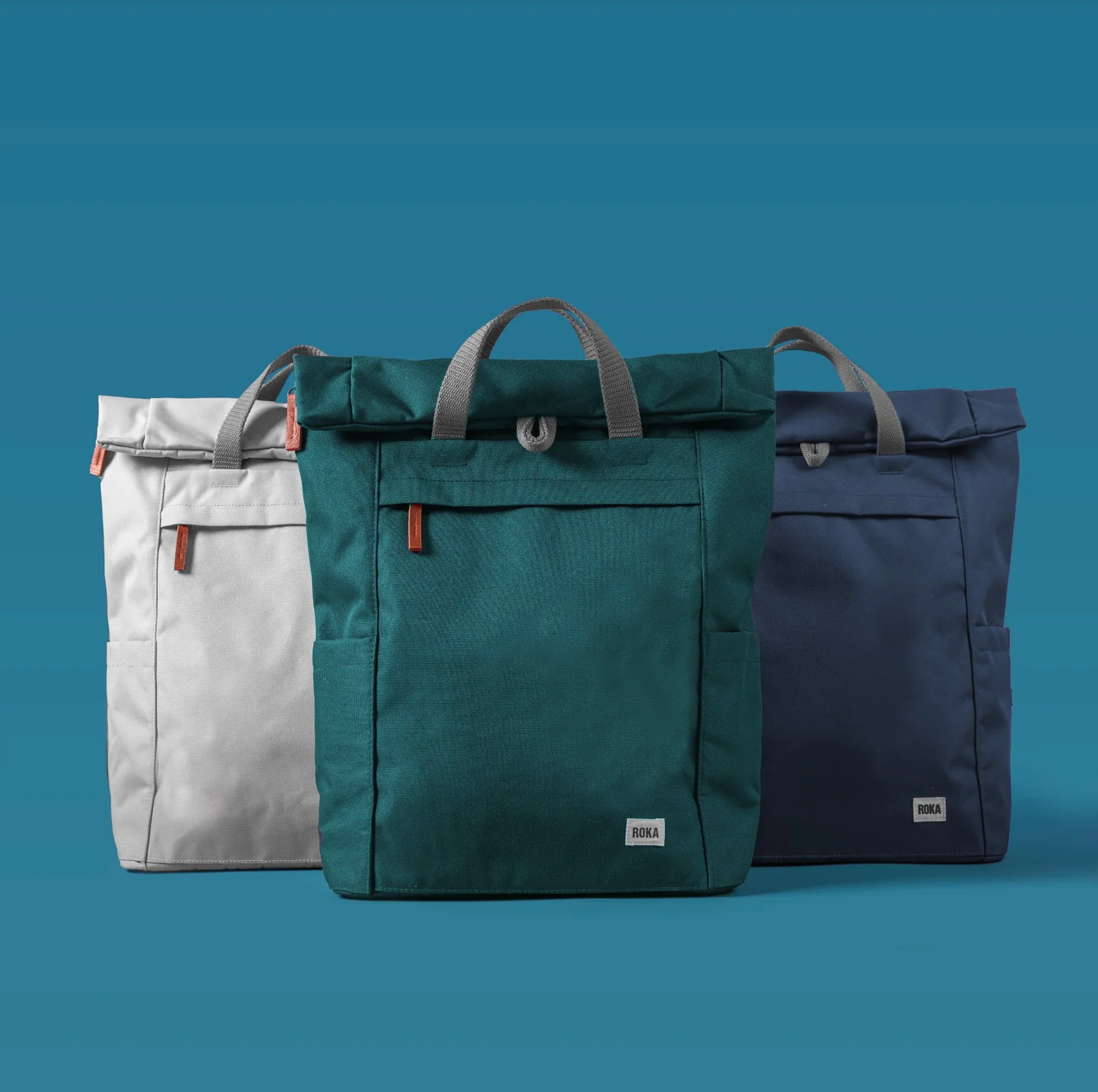 Roka London Finchley Sustainable Canvas Rucksack, Marine - Image 9