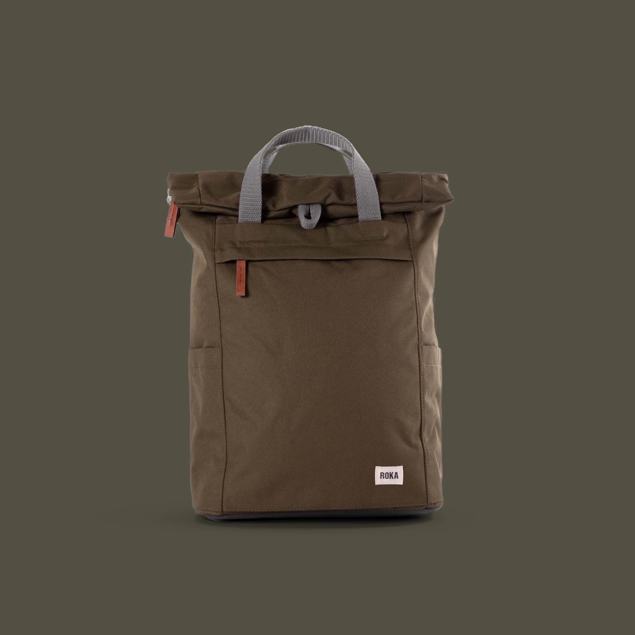 Roka London Finchley Sustainable Canvas Rucksack, Moss - Image 12