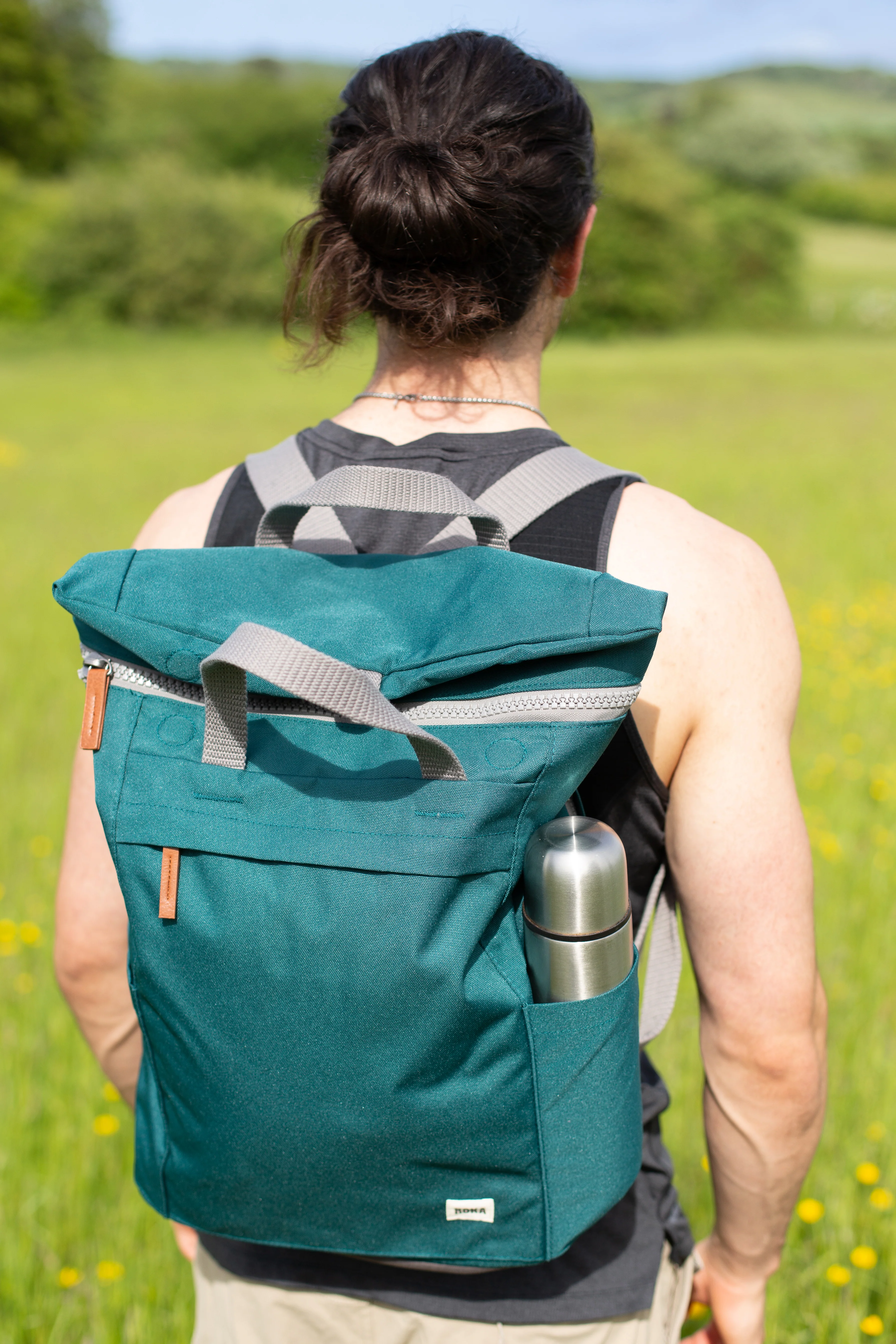 Roka London Finchley Sustainable Canvas Rucksack, Sage Green - Image 6
