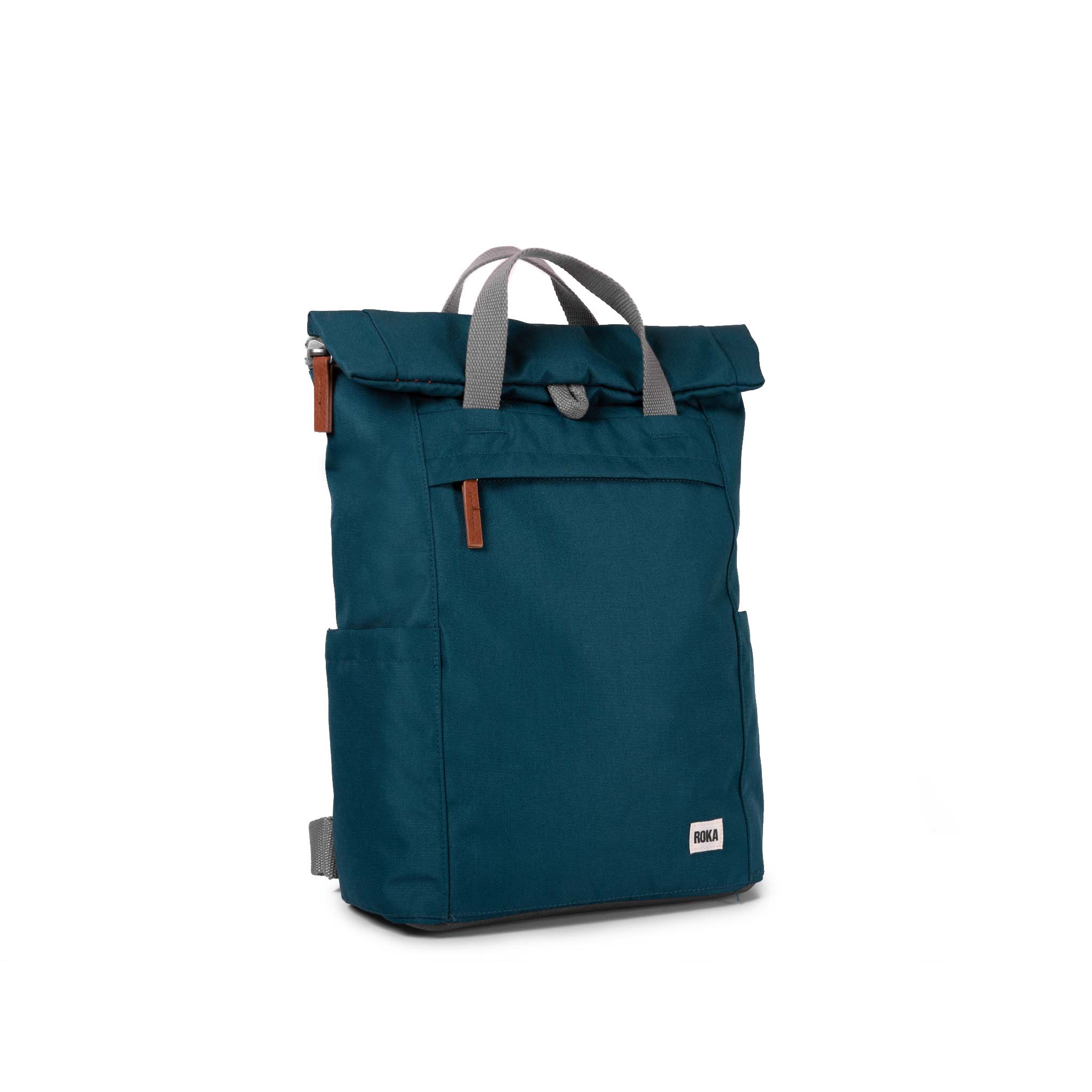 Roka London Finchley Sustainable Canvas Rucksack, Teal - Image 2