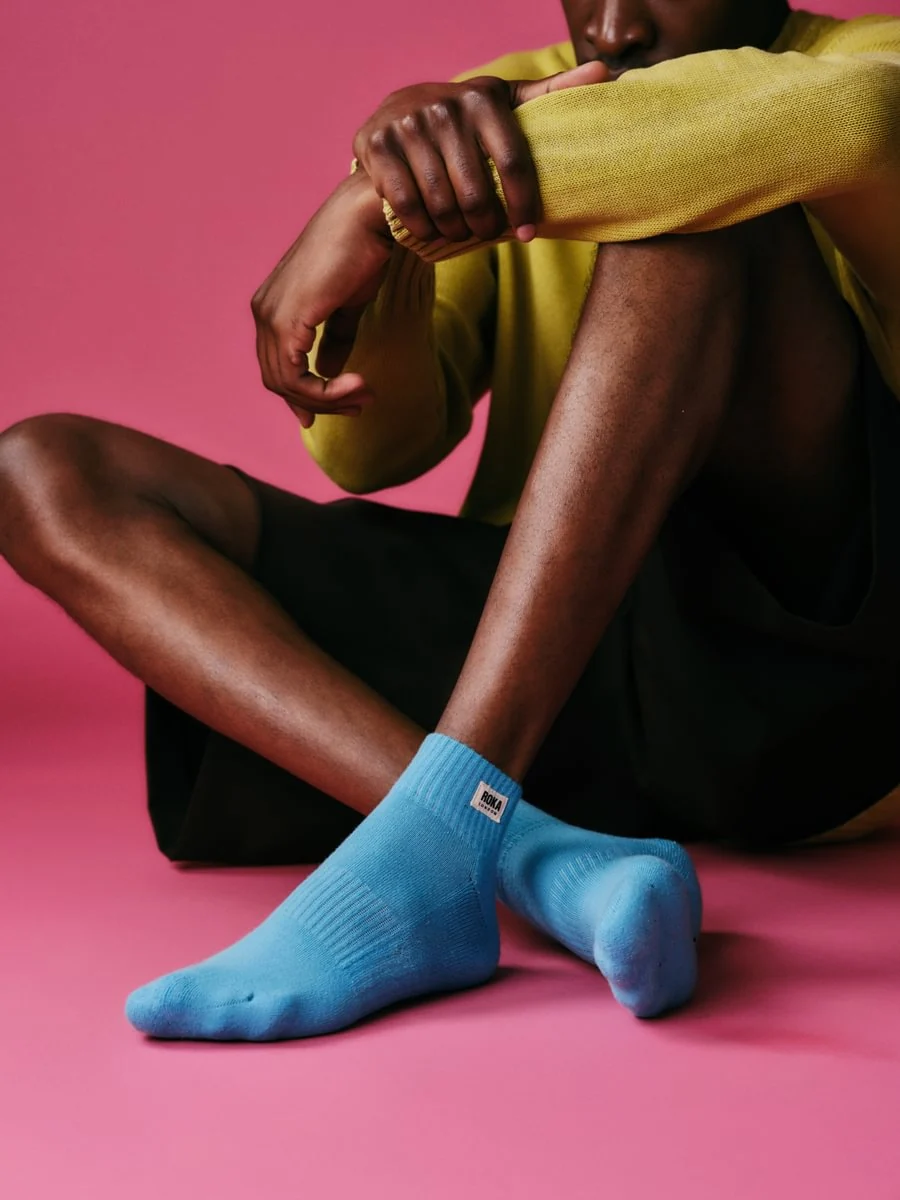 Roka London Wembley Organic Cotton Ankle Socks, Aquatic Awe - Image 5