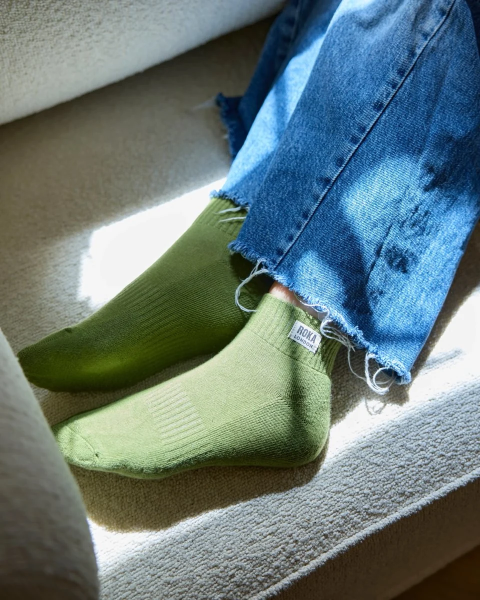 Roka London Wembley Organic Cotton Ankle Socks, Avocado - Image 5
