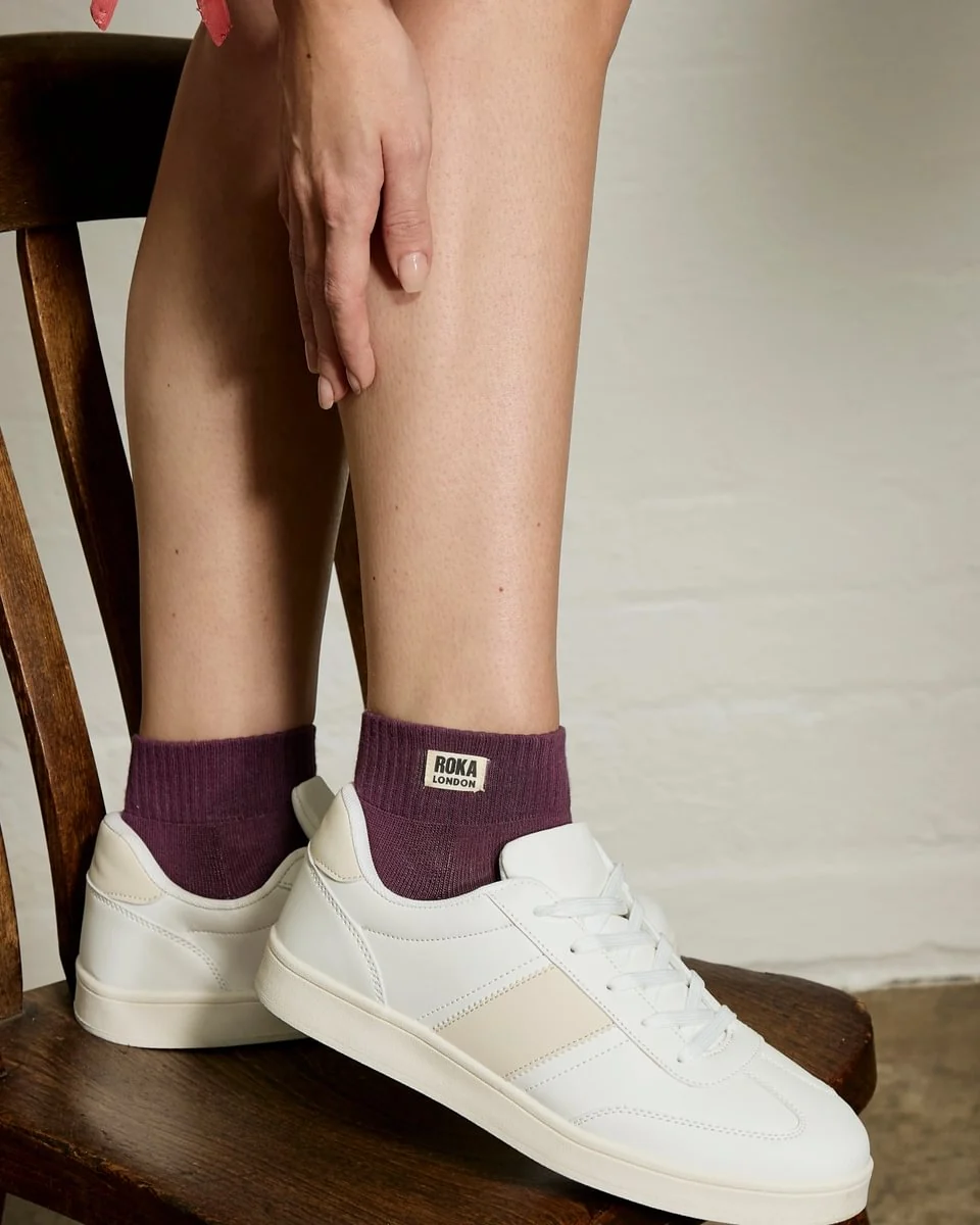 Roka London Wembley Organic Cotton Ankle Socks, Berry - Image 6