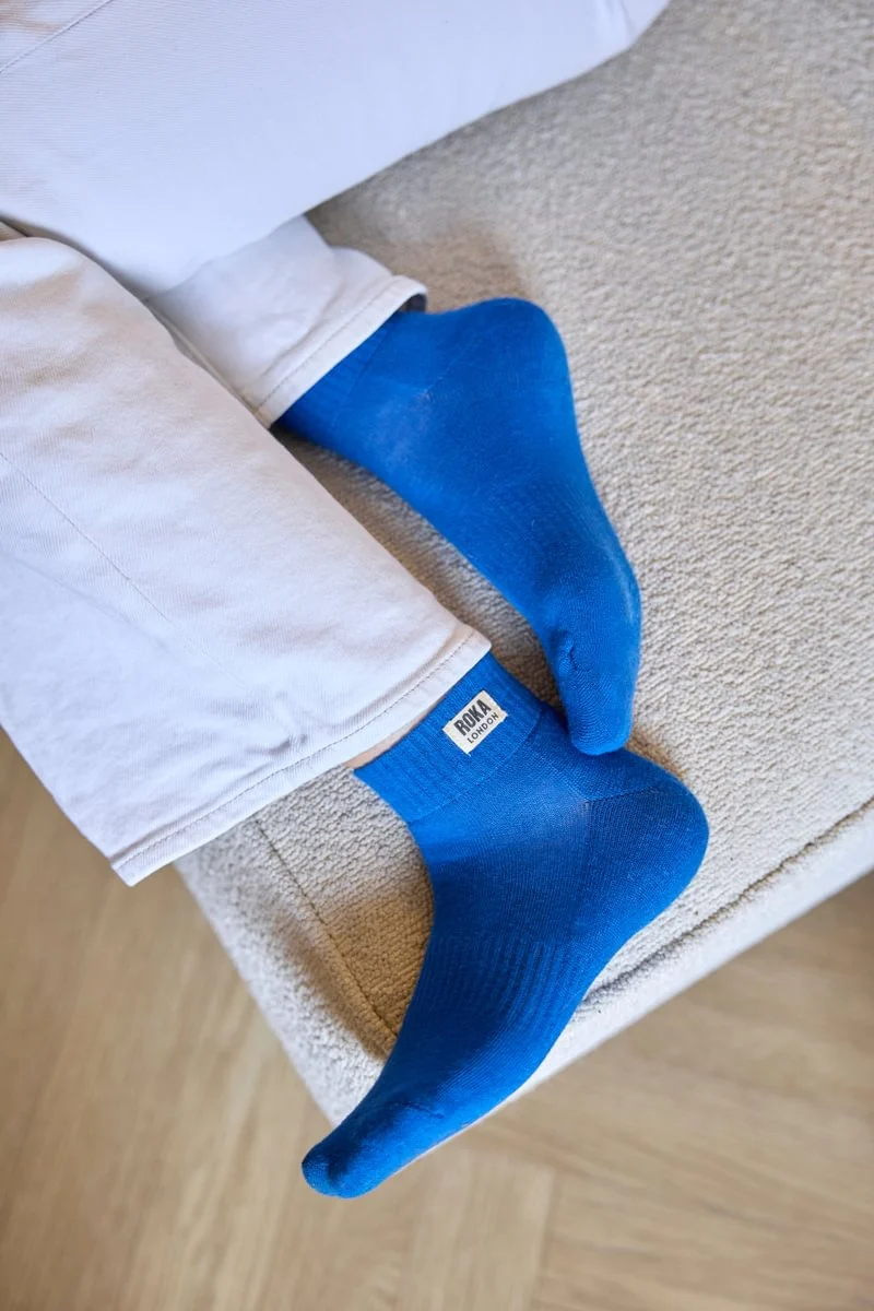 Roka London Wembley Organic Cotton Ankle Socks, Bright Blue - Image 4
