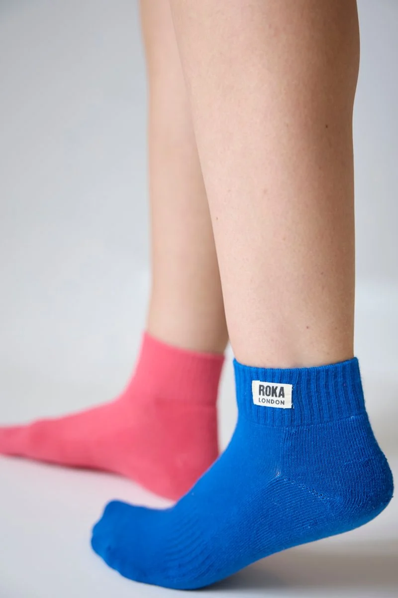 Roka London Wembley Organic Cotton Ankle Socks, Bright Blue - Image 5