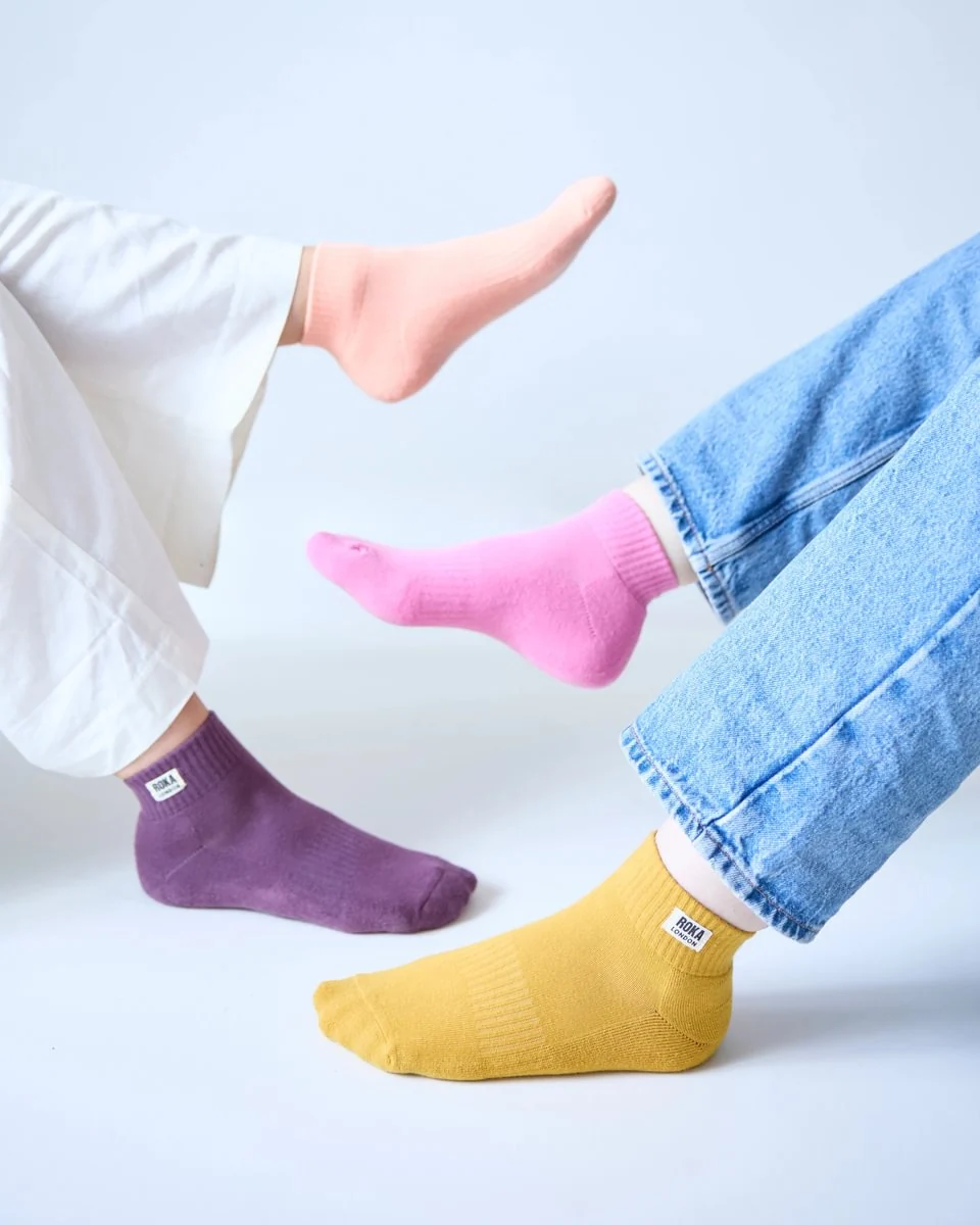 Roka London Wembley Organic Cotton Ankle Socks, Corn - Image 4