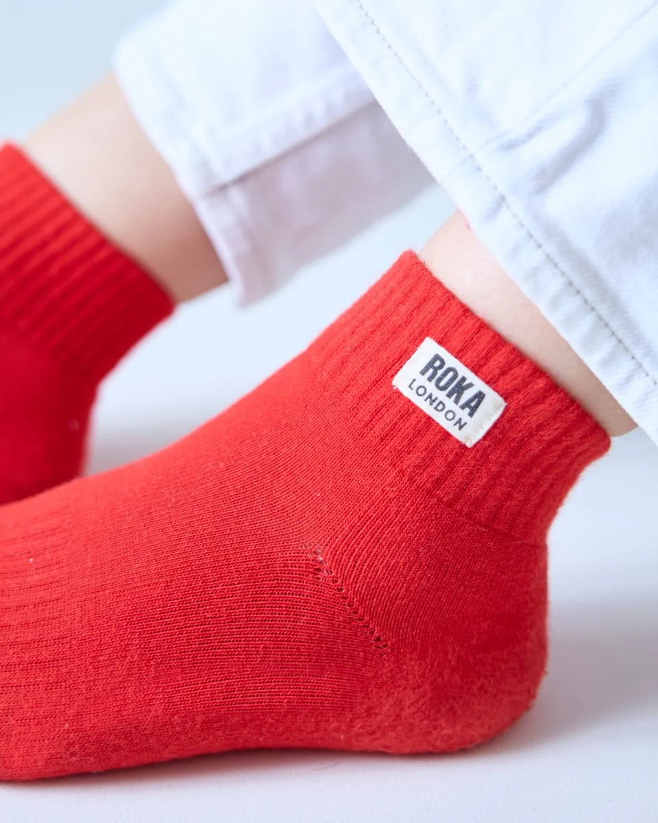 Roka London Wembley Organic Cotton Ankle Socks, Cranberry - Image 4