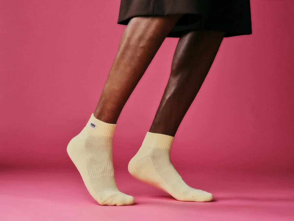 Roka London Wembley Organic Cotton Ankle Socks, Lemonade - Image 4