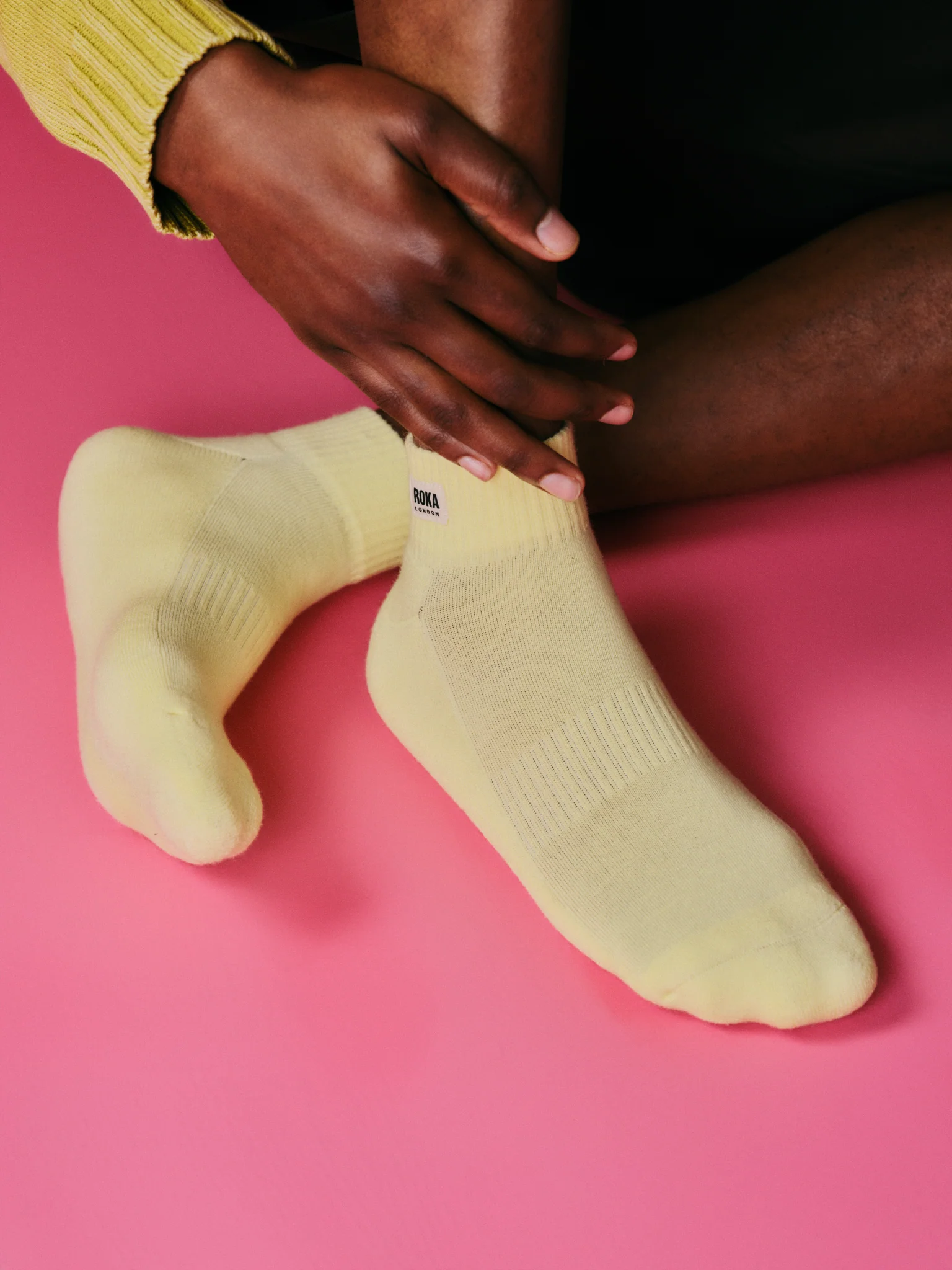 Roka London Wembley Organic Cotton Ankle Socks, Lemonade - Image 5
